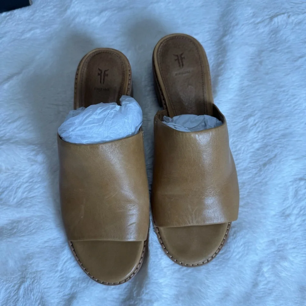 Frye Cindy Mule Women's Brown Leather Block Heel Mules 5.5 - Picture 3 of 7